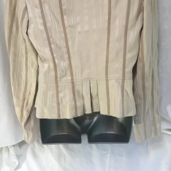 Le Chateau Jacket Fitted Suit Blazer Women's Size Med Beige Stripe Hook & Eye - Picture 9 of 14